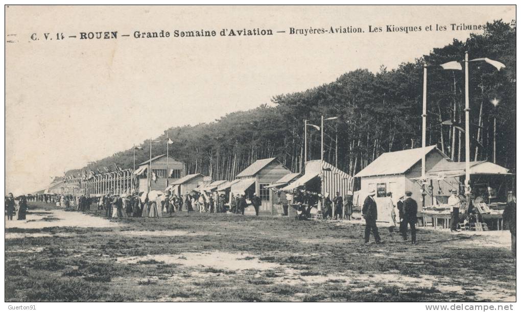 ( CPA AVIONS )  ROUEN 19 - 26 JUIN 1910  /  BRUYÈRES-AVIATION -  Les Kiosques Et Les Tribunes  - - Reuniones