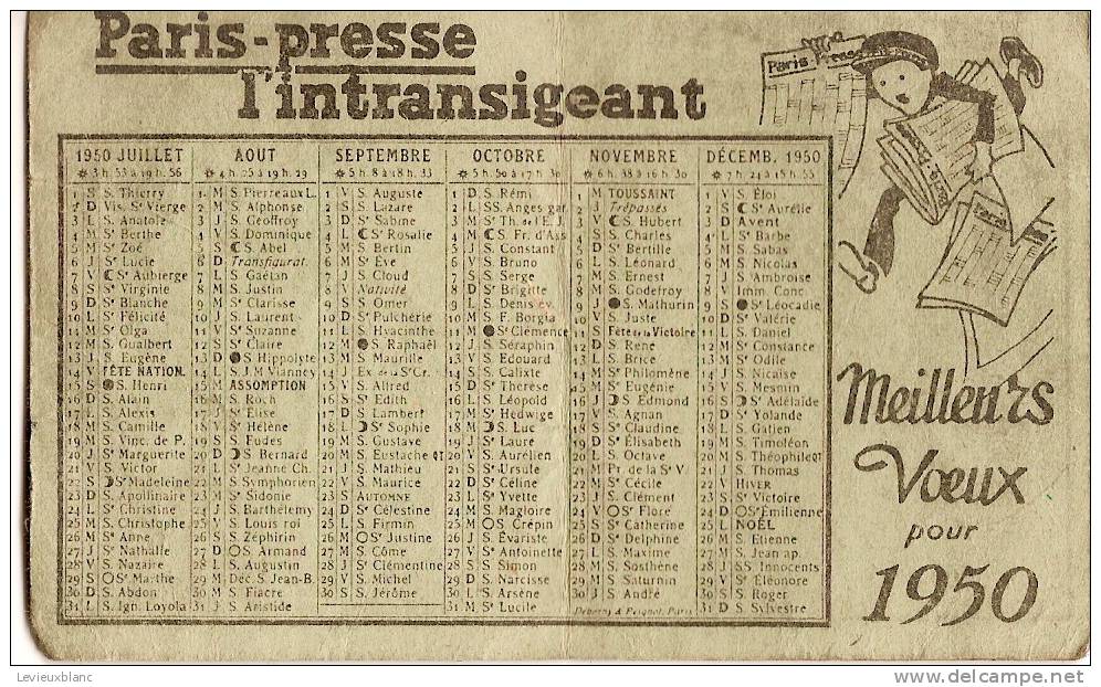 Calendrier /Paris-Presse:L´Intransig Eant/1950                         CAL33 - Autres & Non Classés