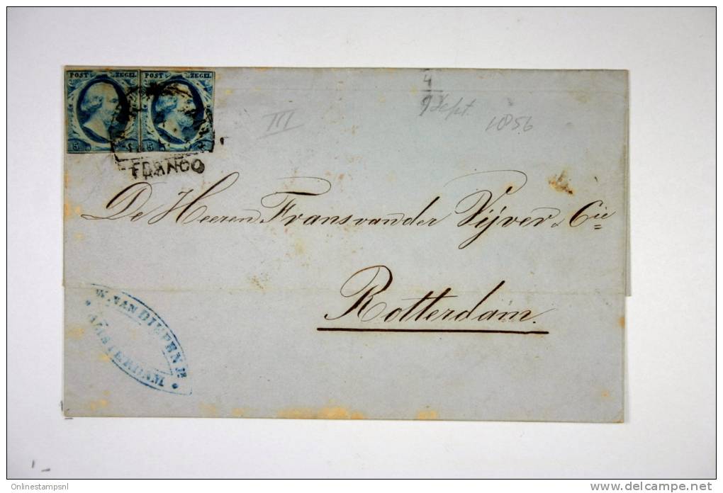 Nederland 1856 Briefomslag Van Diepen Amsterdam-> Rotterdam 2x NVPH 1 - Storia Postale