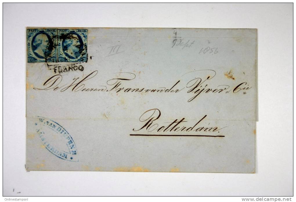 Nederland 1856 Briefomslag Van Diepen Amsterdam-> Rotterdam 2x NVPH 1 - Poststempels/ Marcofilie