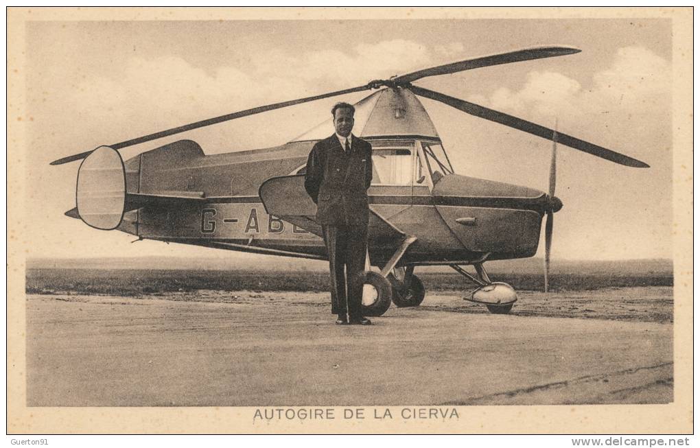 ( CPA AVIONS  )  AUTOGIRE DE LA CIERVA ( Biplace ) Avec Son Inventeur /  Voilure Tournante  - - Hélicoptères