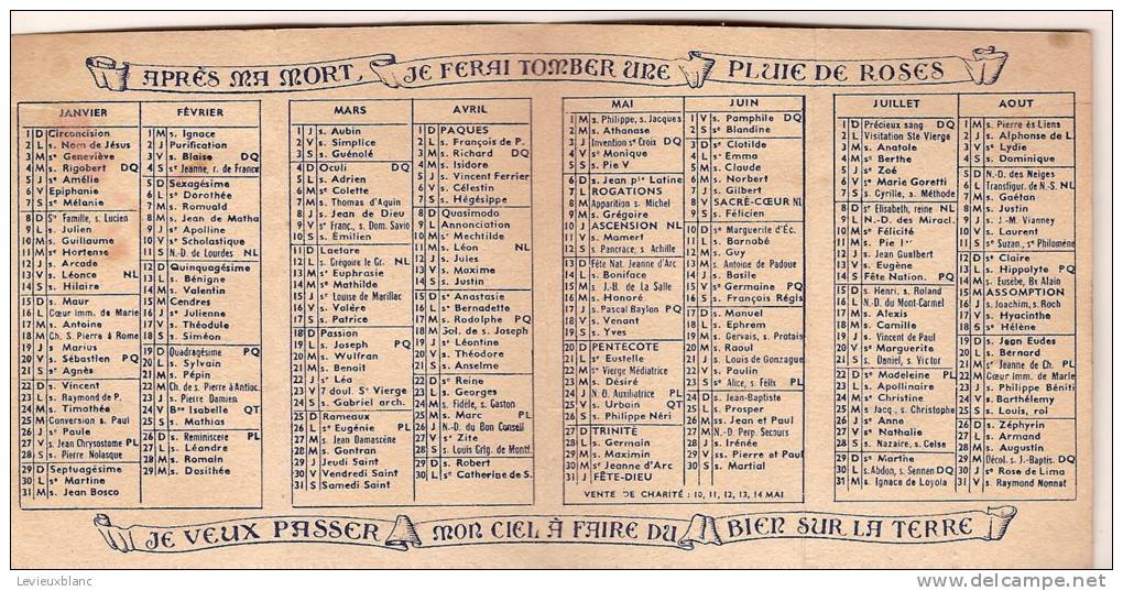 Calendrier  Quatre Volets/Les Orphelins Apprentis D´AUTEUIL/1958        CAL43 - Autres & Non Classés