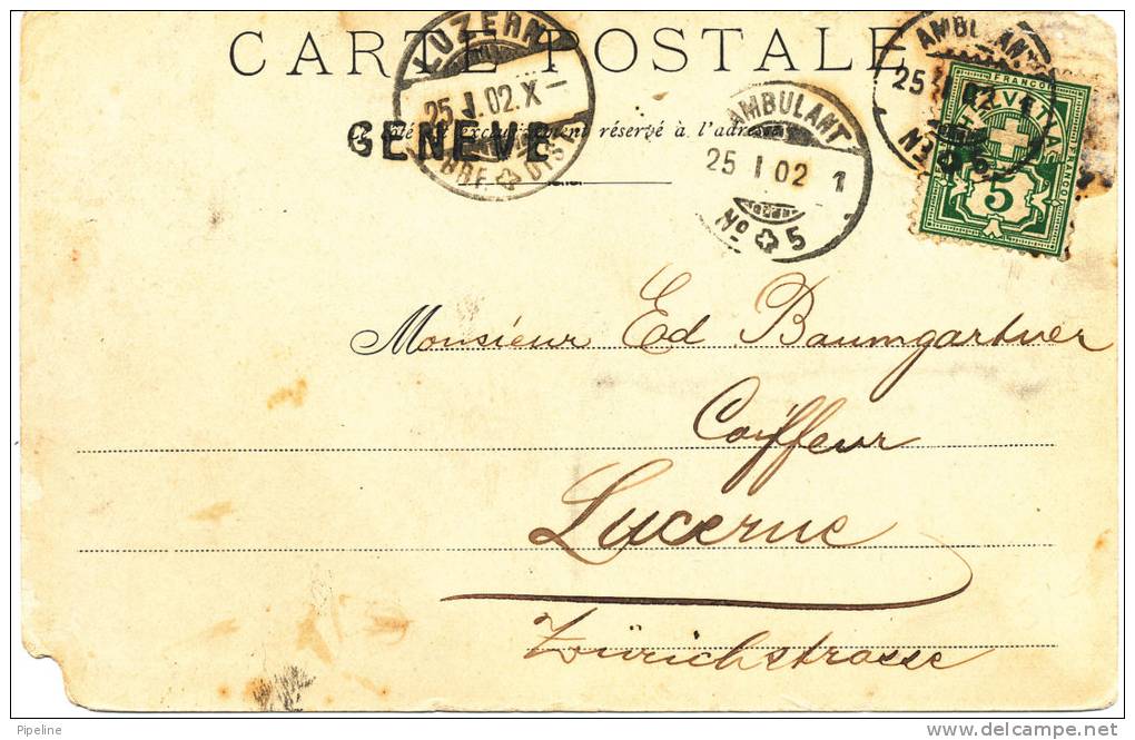 Switzerland Postcard Geneve La Rade Gelee Sent To Lucerne Ambulant 25-1-1902 (weak Corners) - Genève