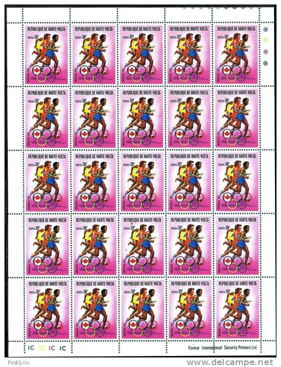 CV:€20.00.BULK:2x=50 Stamps.Upper Volta 1976. OLYMPICS Montreal Serie.II. Running Freely 30F.  COMPLETE SHEET:25 Stamps - Ete 1976: Montréal