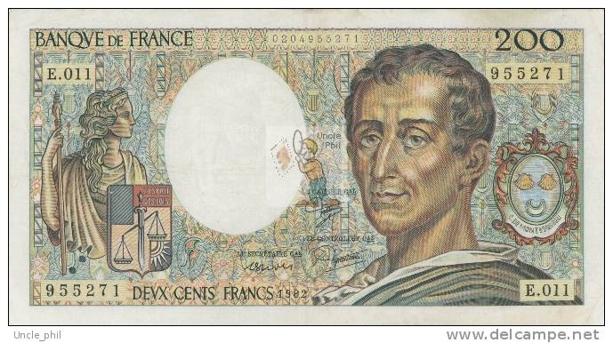 MONTESQUIEU 200 FRANCS - 1982 - E.011 - O - COTE IPCbanknotes: 20 Euros - 200 F 1981-1994 ''Montesquieu''