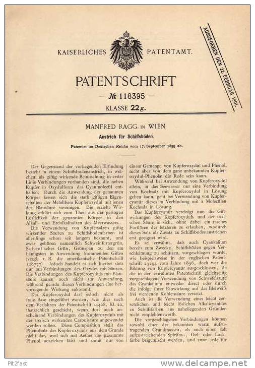 Original Patentschrift - M. Ragg In Wien , 1899 , Anstrich Für Schiffsböden , Schiff , Schiffe , Boot !!! - Sonstige & Ohne Zuordnung
