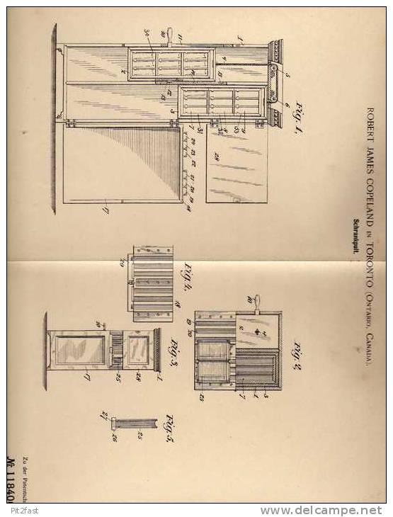 Original Patentschrift - R. Copeland In Toronto , 1900 , Schrankpult , Schrank , Pult  !!! - Altri Disegni