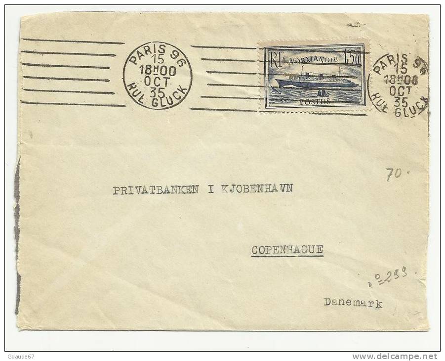 1935 - YT 299 - SEUL SUR LETTRE - OMEC - MECA - ENVELOPPE A DESTINATION DE COPENHAGUE (DANEMARK) - Oblitérations Mécaniques (flammes)