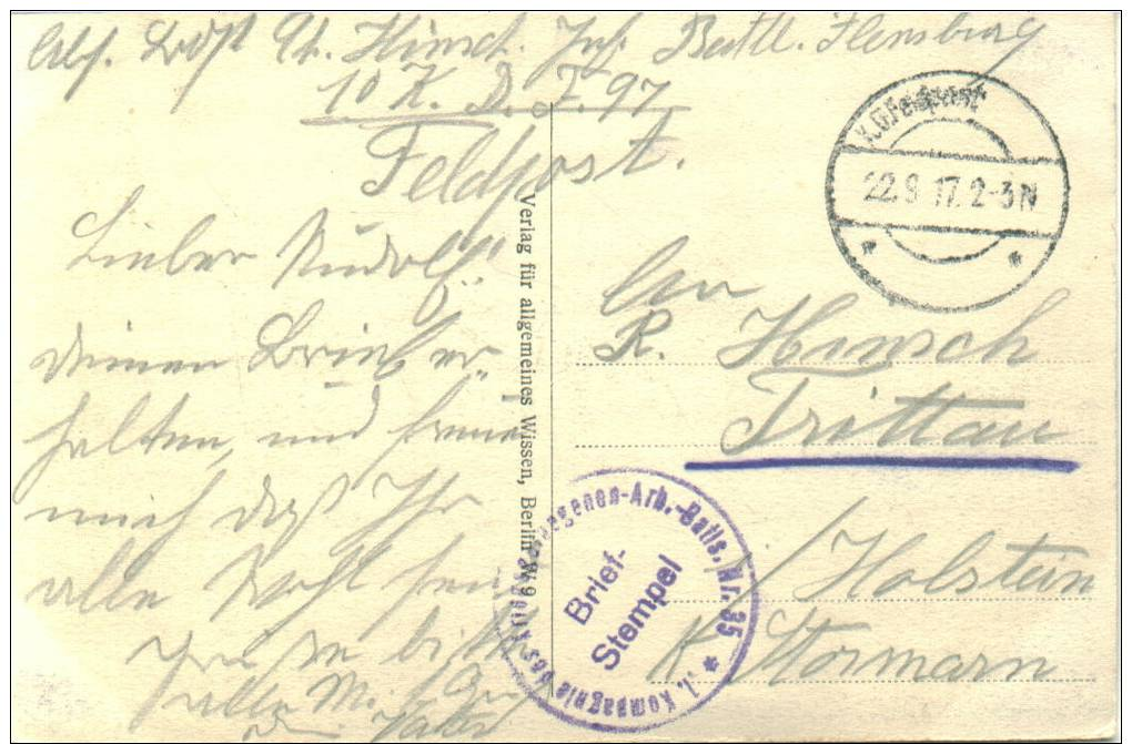 Feldpost 1.WK 1.KOMPAGNIE DES KRIEGSGEFANGENEN-ARB.-BATLS. NR. 35  1917 - Briefe U. Dokumente