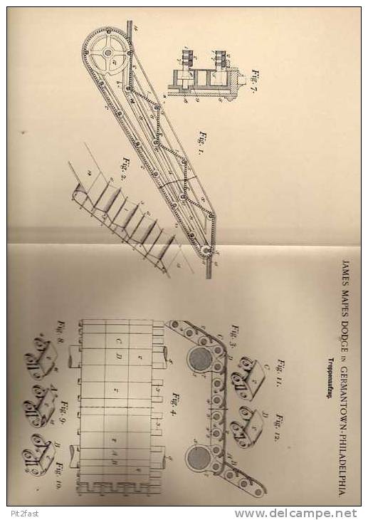Original Patentschrift - J. Dodge In Germantown - Philadelphia , 1899 , Aufzug Für Treppe , Lift , Rolltreppe !!! - Architecture