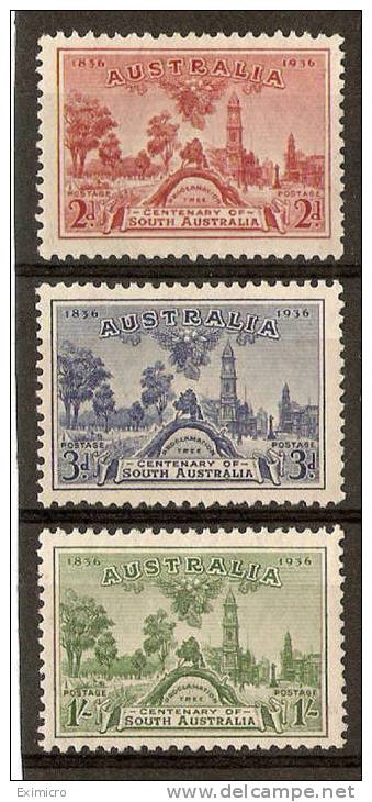 AUSTRALIA 1936 SOUTH AUSTRALIA CENTENARY SET SG 161/163 VERY LIGHTLY MOUNTED MINT Cat £32 - Nuevos