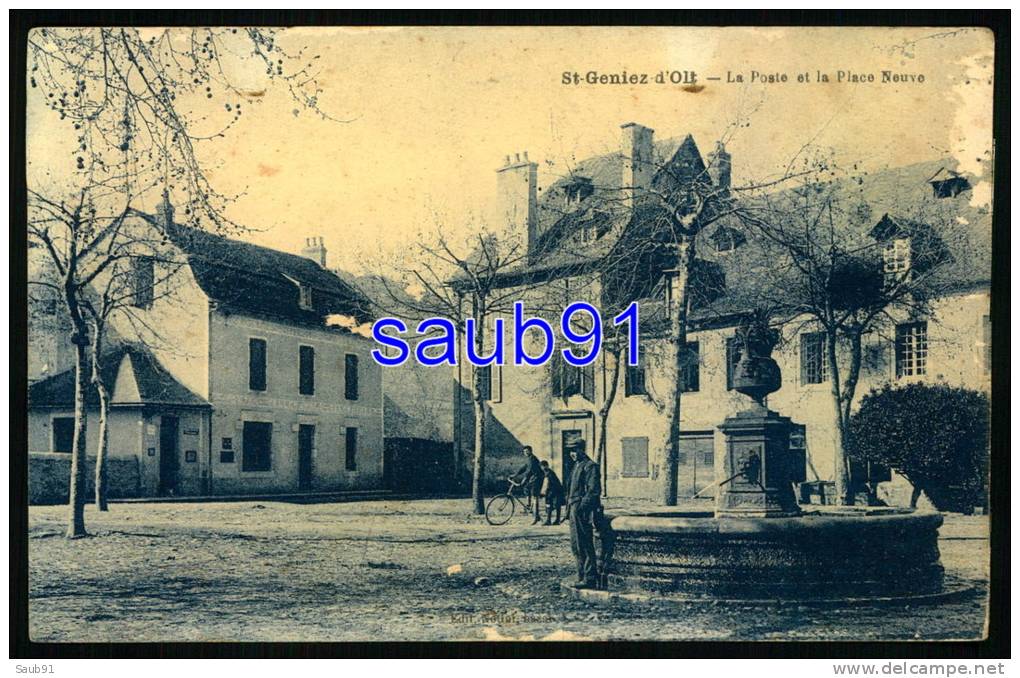 St Geniez D'Olt -  La Poste Et La Place Neuve   - Animée -  Bicyclette  -  Réf : 24880 - Autres & Non Classés