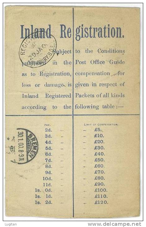 Storia Postale - GRAN BRETAGNA - LETTERA RACCOMANDATA  ANNO 1895 - PERFIN -  DA LOTHBURY PER LA GERMANIA - Storia Postale