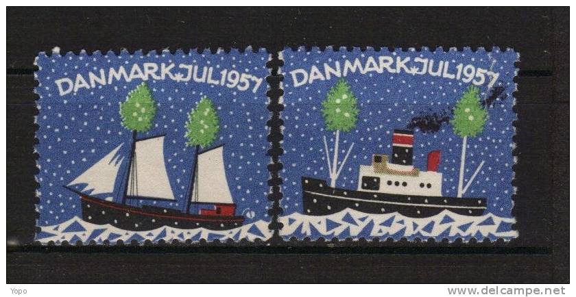 DANEMARK: 2 Vignettes De Noël De 1957 Oblitérées - Abarten Und Kuriositäten