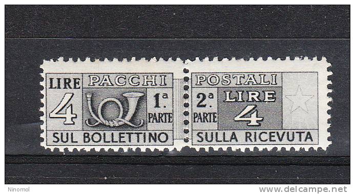 Italia   -   1946.  Pacchi Postali 4 £.  Fil. Ruota, MNH - Pacchi Postali
