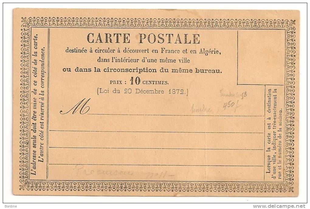 Lettre - CARTE POSTALE PRECURSEUR - Pour Utilisatiion En PORT LOCAL Neuve - Precursor Cards