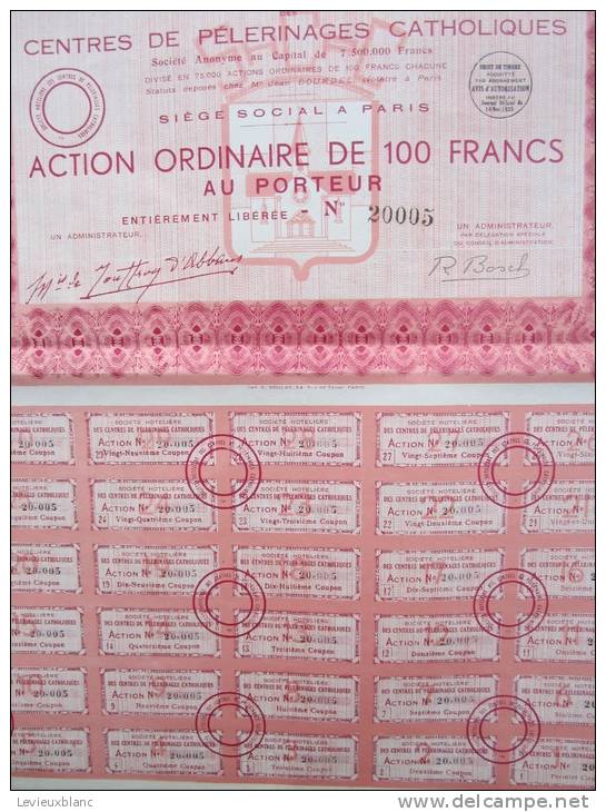 Action/ Sté Hôteliére Des Centres De Pélérinages Catholiques/Action Ordinaire Au Porteur/1935      ACT24 - Autres & Non Classés