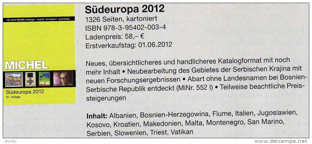 Briefmarken Südeuropa Band 3 Michel Katalog 2012 Neu 58€ Süd-Europa Of Italien Albanien Malta Jugoslawien Vatikan Triest - Sammeln