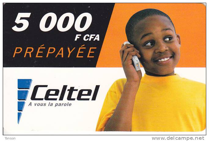 Gabon, Celtel, 5 000F CFA, Boy, 2 Scans. - Gabun