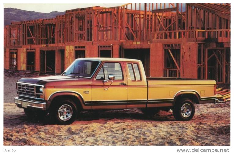 1986 Ford F-series SuperCab Pickup Truck, House Construction, Advertisement On C1980s Vintage Postcard - Trucks, Vans &  Lorries