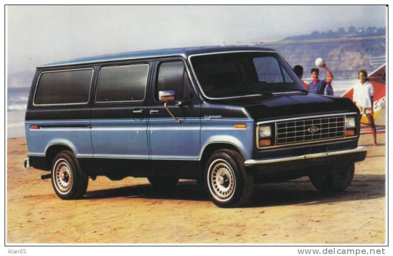 1986 Ford Club Wagon Van, Volleyball, Advertisement On C1980s Vintage Postcard - Transporter & LKW