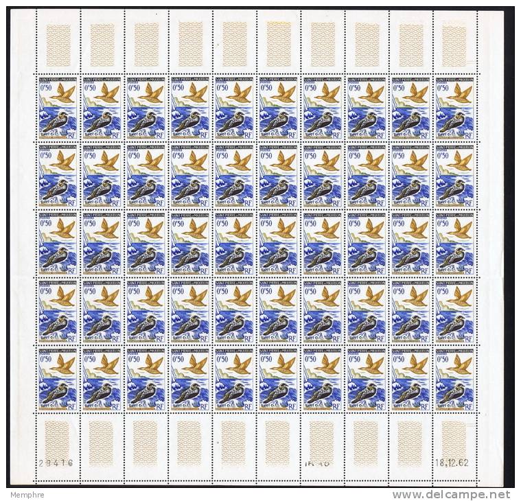 1962  Feuille Complète De 50 Ex  0,50fr Eiders  Oiseaux  Yv 364 **  Feuille Pliée   Birds - Ongebruikt