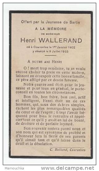 Décès Henri WALLERAND Courcelles 1902 -1925 (photo) - Images Religieuses