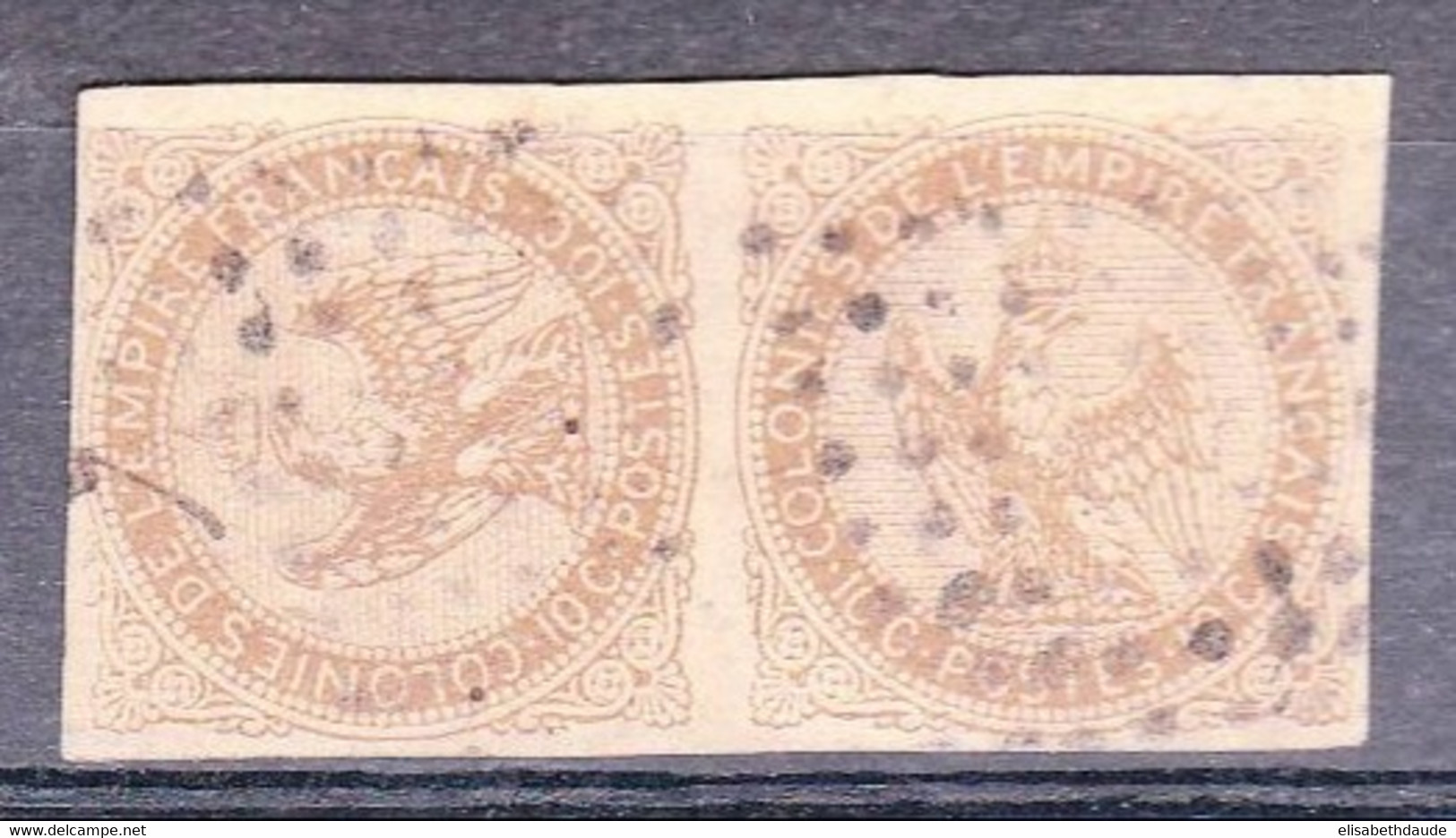 TYPE AIGLE - YVERT N° 3a OBLITERE (PAIRE Dont 1 TIMBRE COUCHE) - COTE YVERT = 650 EUROS - - Aigle Impérial