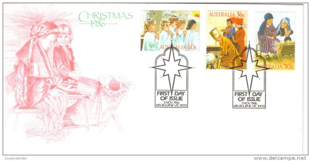 Christmas 1986 Set Of 3 FDI 3rd Nov 1986  Melbourne Vic 3000 Special Shining Star Postmark - Premiers Vols