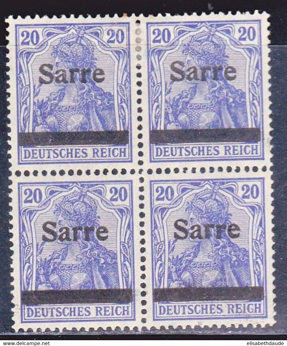 SAAR - YVERT N° 8 Avec VARIETE SURCHARGE DEPLACEE **/* - BLOC De 4 - Unused Stamps