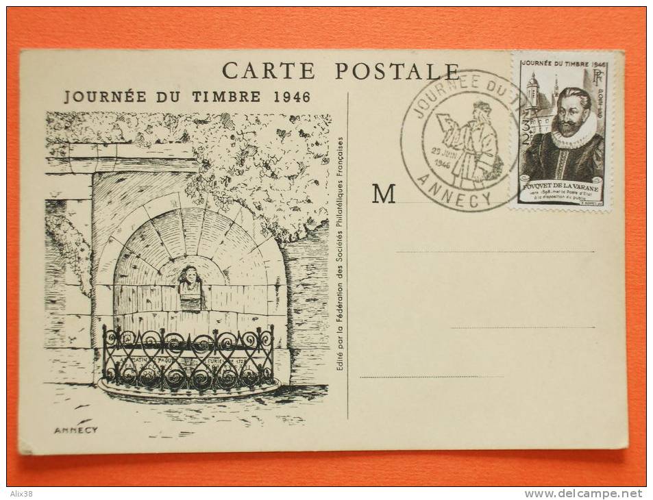 FRANCE 1946 JOURNEE DU TIMBRE-N°754 Sur Carte Locale D'Annecy.   Superbe - ....-1949