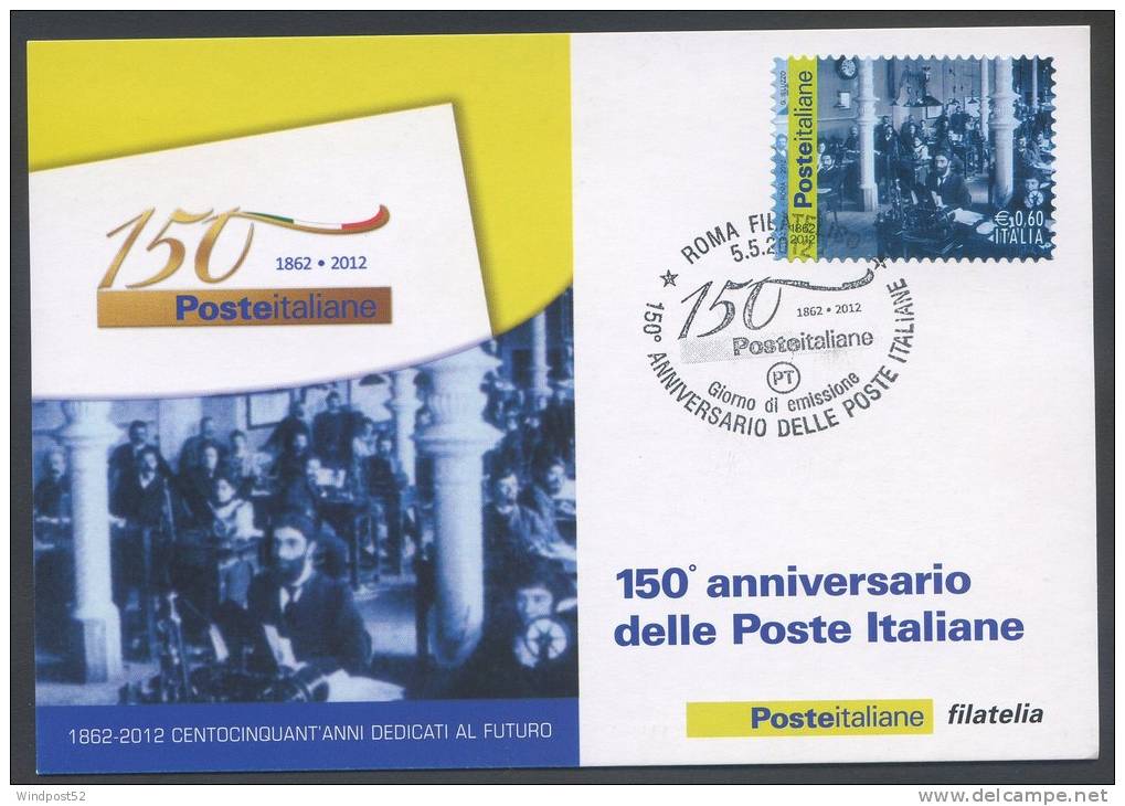 ITALIA - FDC CARTOLINA MAXIMUM CARD 2012 - ANNIVERSARIO POSTE ITALIANE - SALE TELEGRAFI - 305 - Maximumkaarten