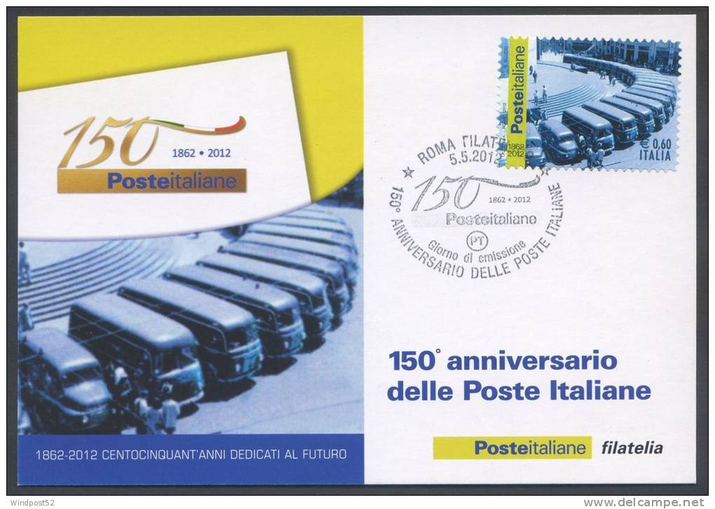ITALIA - FDC CARTOLINA MAXIMUM CARD 2012 - ANNIVERSARIO POSTE ITALIANE - FURGONI - 313 - Maximumkaarten