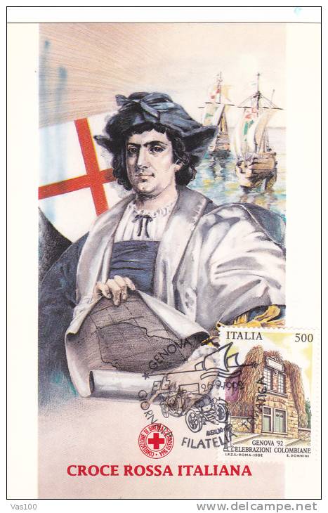 CRISTOPHER COLOUMB YEAR, RED CROSS, 1992, CM. MAXI CARD, CARTES MAXIMUM, ITALY - Christoph Kolumbus