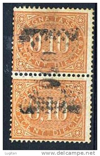 FILATELIA - SEGNATASSE ANNO 1869 - SERIE USATA IN COPPIA  N° 2 - 10 C. BRUNO ARANCIO - NON COMUNE - Taxe