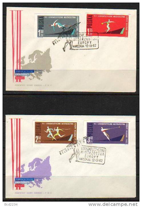 POLAND FDC 1962 7TH EUROPEAN ATHLETICS CHAMPIONSHIPS IMPEF Javelin Discus High Jump Pole Vault Hurdles Sprint Hammer - Jumping