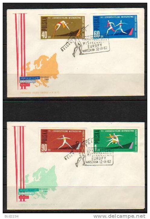 POLAND FDC 1962 7TH EUROPEAN ATHLETICS CHAMPIONSHIPS IMPEF Javelin Discus High Jump Pole Vault Hurdles Sprint Hammer - FDC