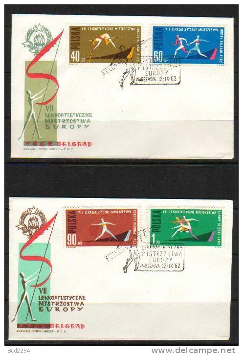 POLAND FDC 1962 7TH EUROPEAN ATHLETICS CHAMPIONSHIPS PERF Javelin Discus High Jump Pole Vault Hurdles Sprint Hammer - FDC