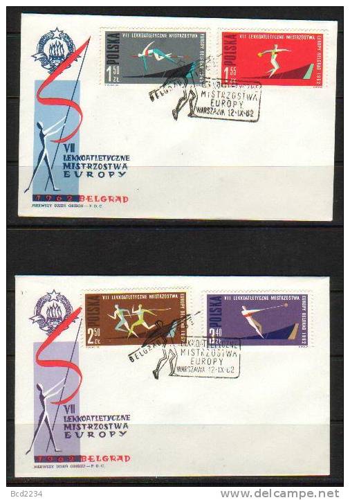 POLAND FDC 1962 7TH EUROPEAN ATHLETICS CHAMPIONSHIPS PERF Javelin Discus High Jump Pole Vault Hurdles Sprint Hammer - FDC