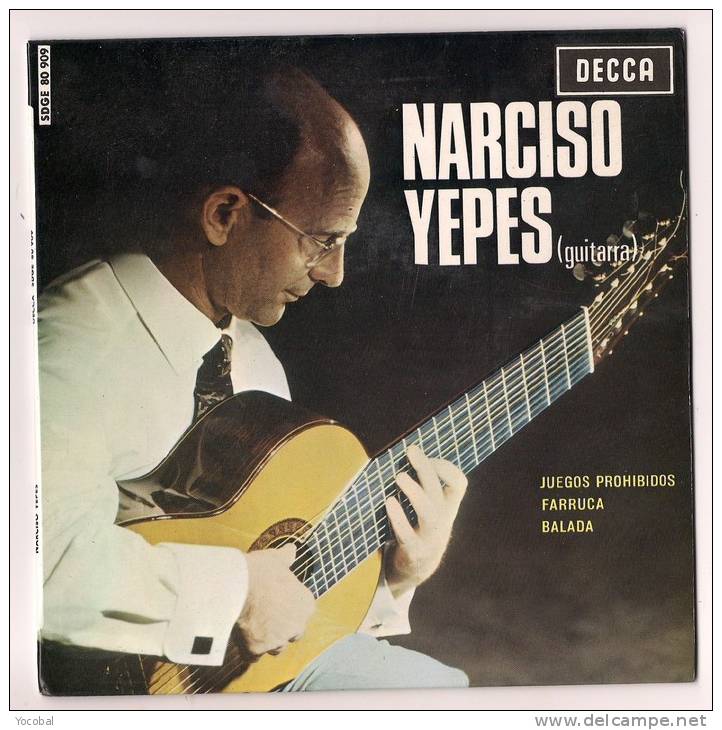 DISQUE VYNIL , 45 Tours, Narciso Yepes , Guitare, Juegos Prohibidos, Farruca, Balada - 45 T - Maxi-Single