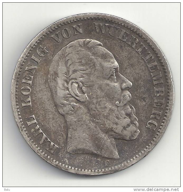 Deutschland Deutsches Reich 1876 5 Mark Karl König Von Württemberg. 2 Scans. SILBER - Ungeputzt - Sonstige & Ohne Zuordnung