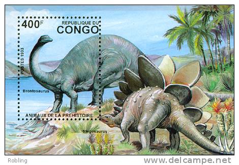 Congo 1993, Animals, Pre History, Michel BL124, MNH 18219 - Vor- Und Frühgeschichte