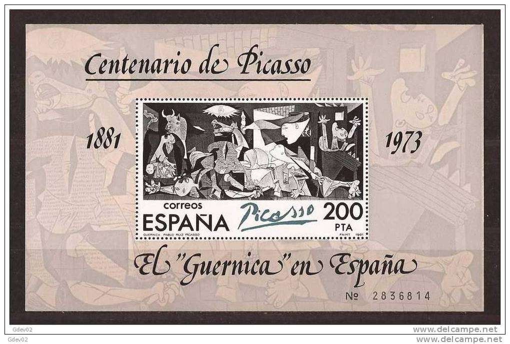 ES2631-L1888-THCOMMEMOR.España .Spain   Espagne  EL GUERNICA .Centenario De PICASSO 1981 (.Ed.2631**) Sin Charnela.LUJO - Hojas Conmemorativas