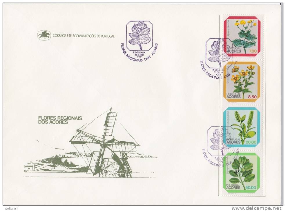 Azores - 1981 - FDC, Complete Booklet Pane On Envelop, Flora From Mountains Of Azores, Scott 328a, 21-7-81 - Vegetables