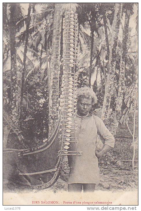 ILES SALOMON / PROUE D UNE PIROGUE SALOMONAISE / RARE ET SUPERBE CARTE / EDIT BERGERET  / DOS NO DIVISE - Islas Salomon