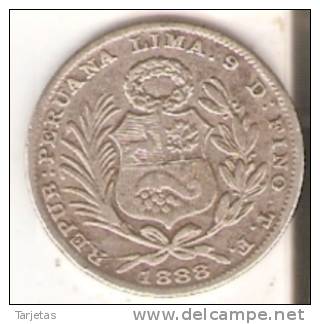 MONEDA DE PLATA DE PERU DE 1/5 DE SOL DEL AÑO 1888   (COIN) SILVER,ARGENT. - Pérou