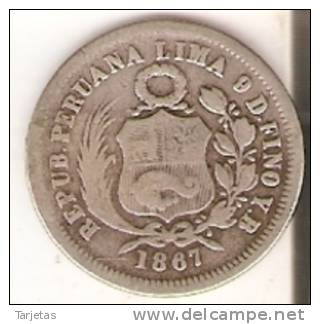 MONEDA DE PLATA DE PERU DE 1/5 DE SOL DEL AÑO 1867   (COIN) SILVER,ARGENT. - Perú