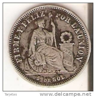 MONEDA DE PLATA DE PERU DE 1/5 DE SOL DEL AÑO 1863   (COIN) SILVER,ARGENT. - Perú