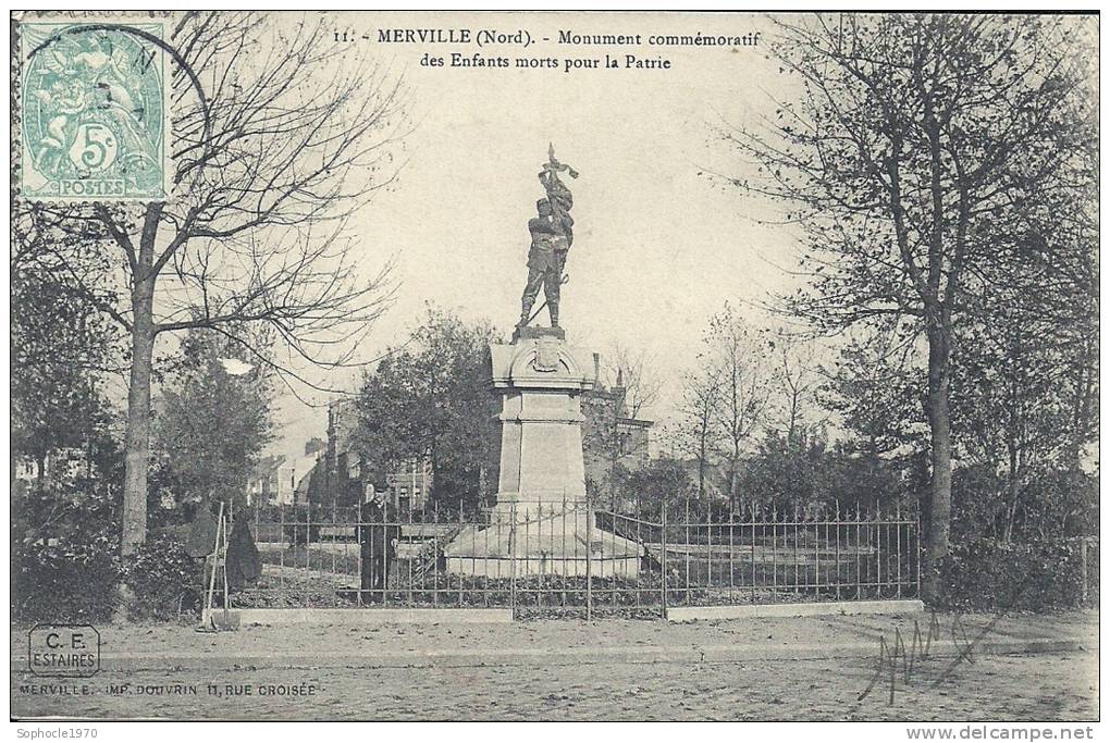 NORD PAS DE CALAIS - 59 - MERVILLE - Monument Commémoratif Des Enfants Morts Pour La France - Guerre 1870 - Merville