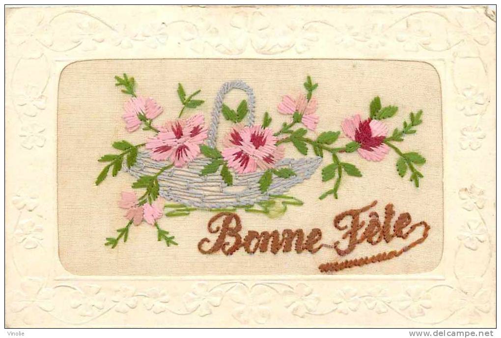 Thème : Réf : H-12-0952 : Bonne Fête Carte Brodée  Voyagée En 1924 - Brodées